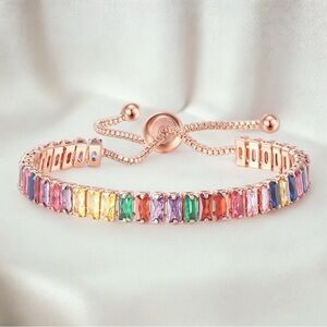 Multicolor Adjustable Tennis Bracelet. Gold w/adjustable slider-up to 10”!